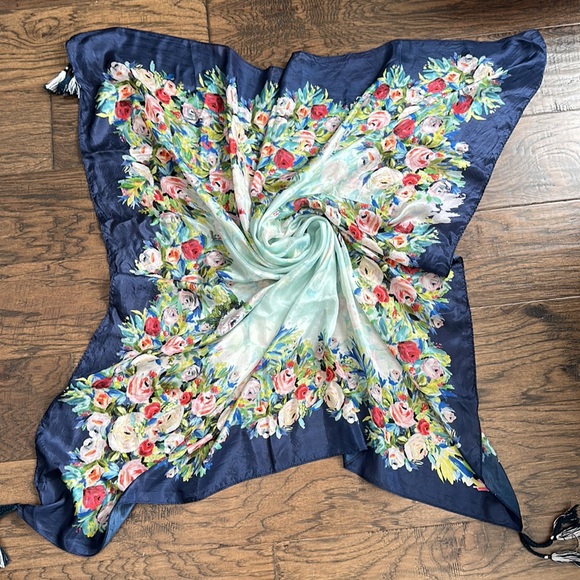 Johnny Was silk scarf with tassels